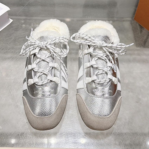 Silver Metallic Lace-Up Shearling Lined Mules