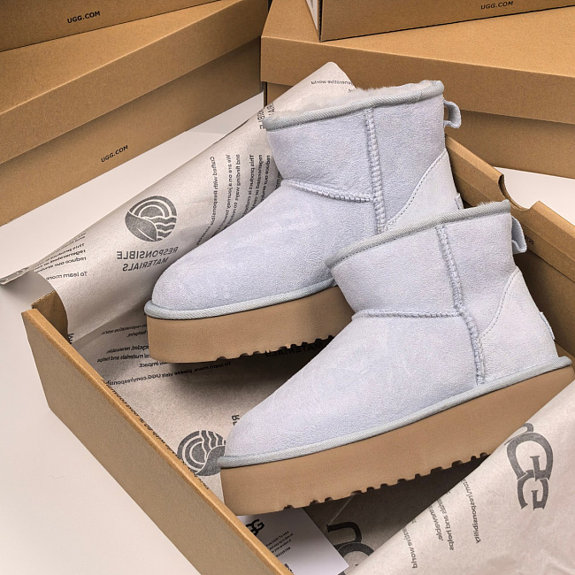 Light Blue Suede Platform Short Boots
