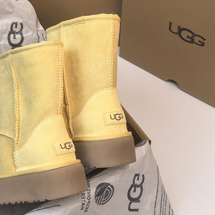 Yellow Suede Platform Mid-Calf Winter Boots