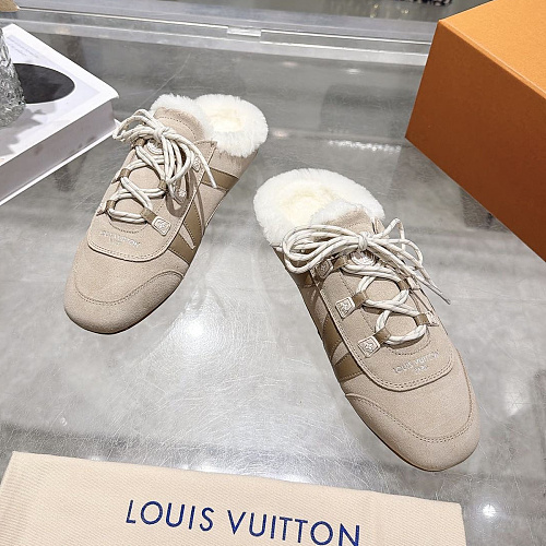 Furry Trim Lace Up Suede Mules