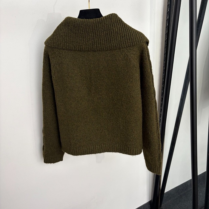 Green Lapel Button Up Mohair Wool Knit Cardigan