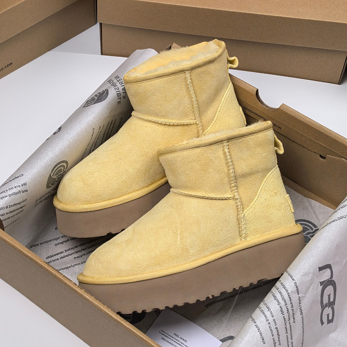 Yellow Suede Platform Winter Short Boots