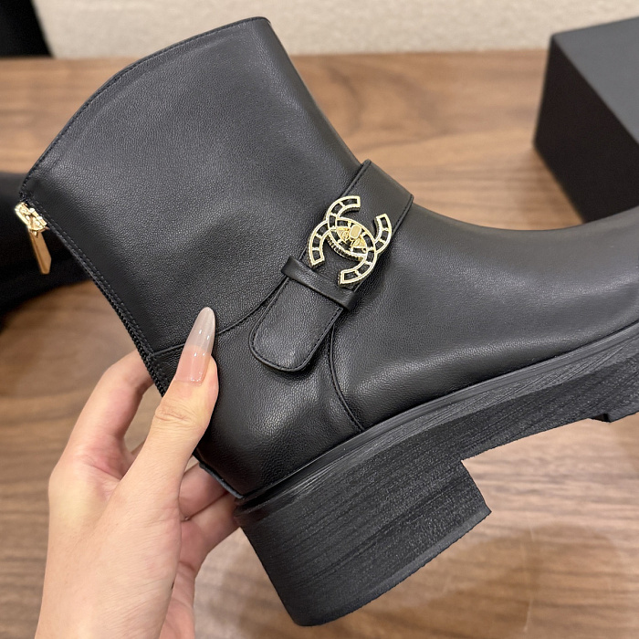 Chunky Heel Leather Ankle Boots