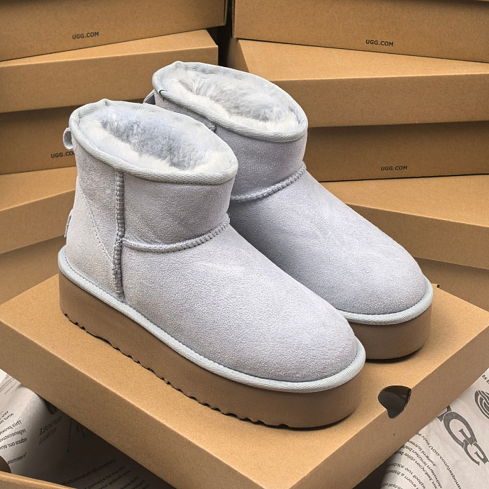 Light Blue Suede Platform Short Boots