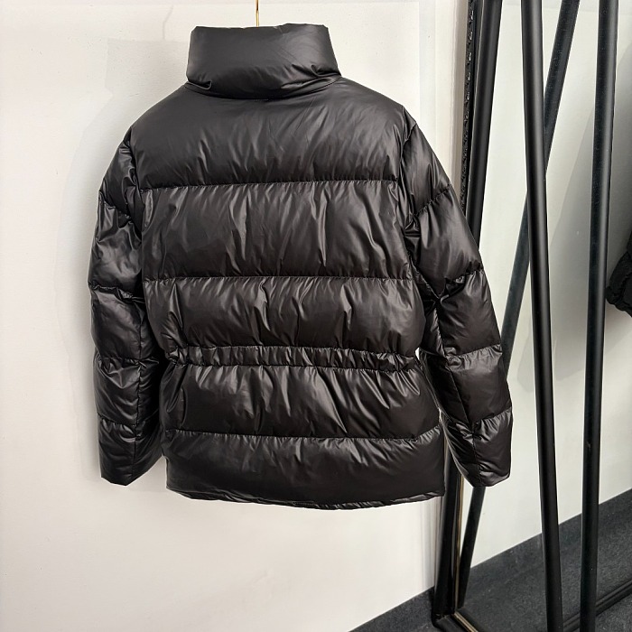 Letter Embroidered Mock Neck Long Sleeve Puffer Jacket