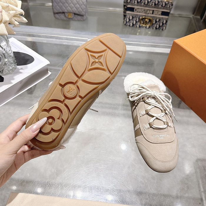 Furry Trim Lace Up Suede Mules