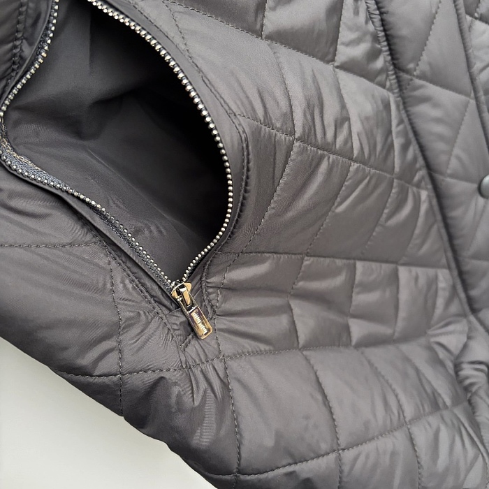 Letter Embroidered Argyle Quilted Long Sleeve Hooded Puffer Coat