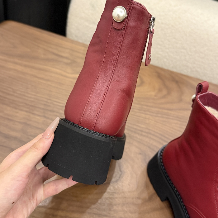 Burgundy Contrast Cap Toe Lace Up Chunky Boots