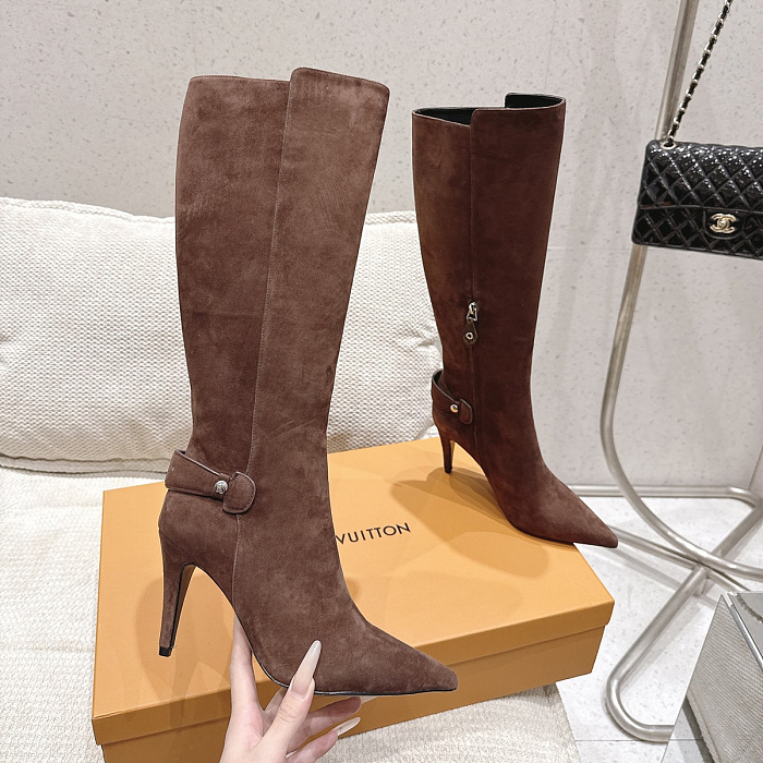 Pointed Toe Suede Stiletto Heeled Knee High Boots