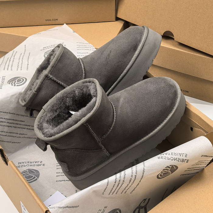 Grey Suede Platform Mini Winter Boots