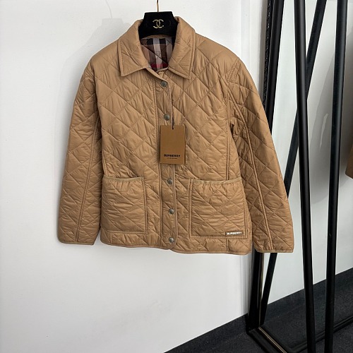 Diamond Quilted Plaid Lining Turn-Down Collar Cotton Puffer Jacket