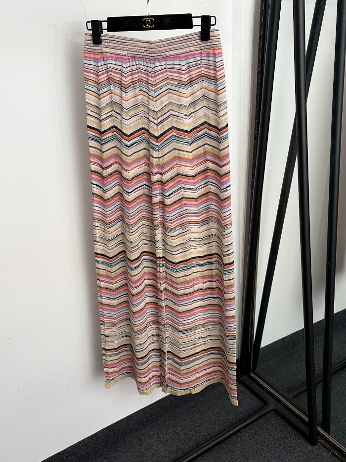 Ombre Striped Shimmer Knit Halter Top And Wide Leg Pants Set