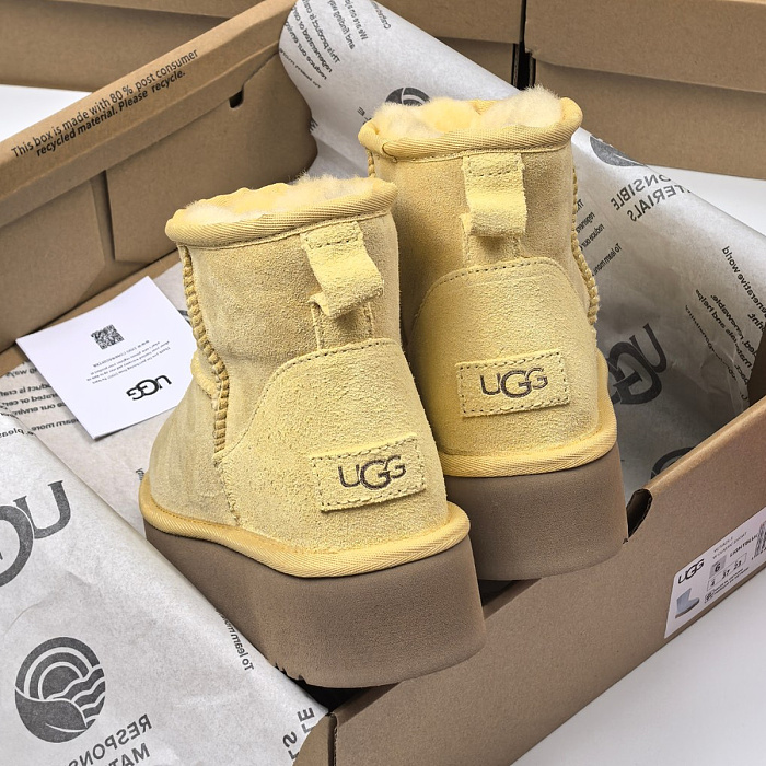 Yellow Suede Platform Winter Short Boots