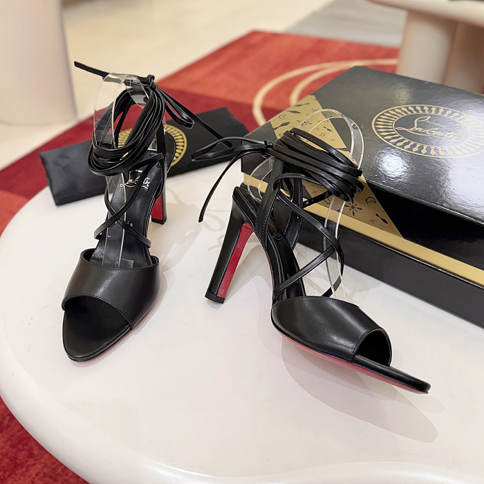 Black Open Toe Lace-Up High Heel Sandals