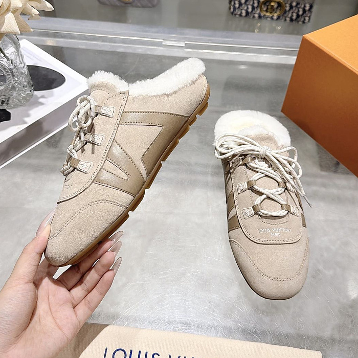 Furry Trim Lace Up Suede Mules