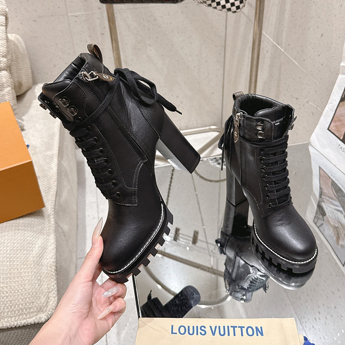 Chunky Platform Lace Up High Heel Combat Boots