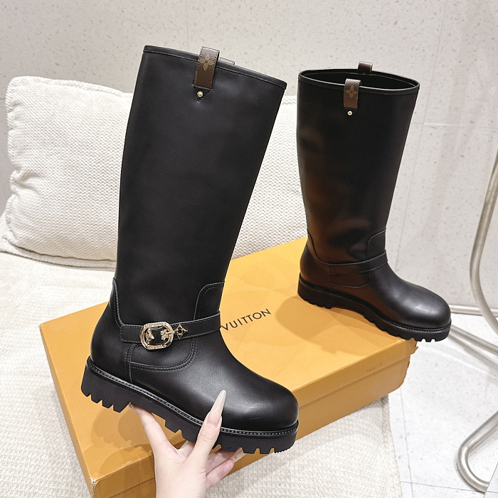 Chunky Lug Sole Knee High Boots With Monogram Detail