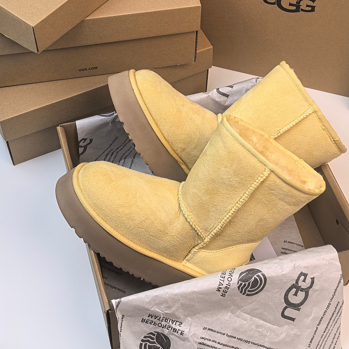 Yellow Suede Platform Mid-Calf Winter Boots