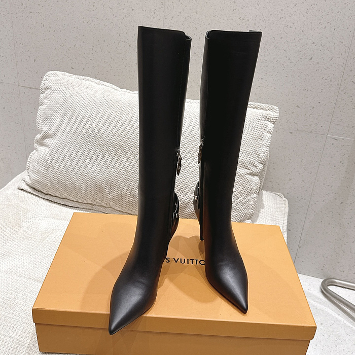 Pointed Toe High Heel Leather Knee High Boots