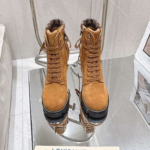 Suede Chunky Heel Lace Up Platform Ankle Boots