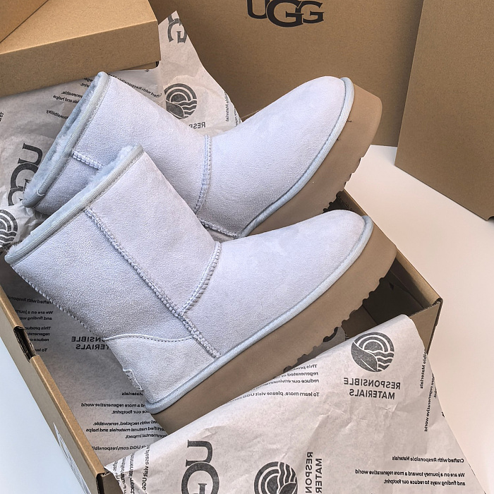 Light Blue Suede Thick Sole Platform Mid-Calf Boots
