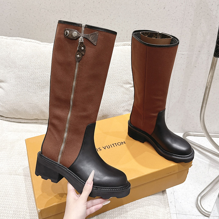 Two-Tone Platform Knee-High Boots With Chunky Heel