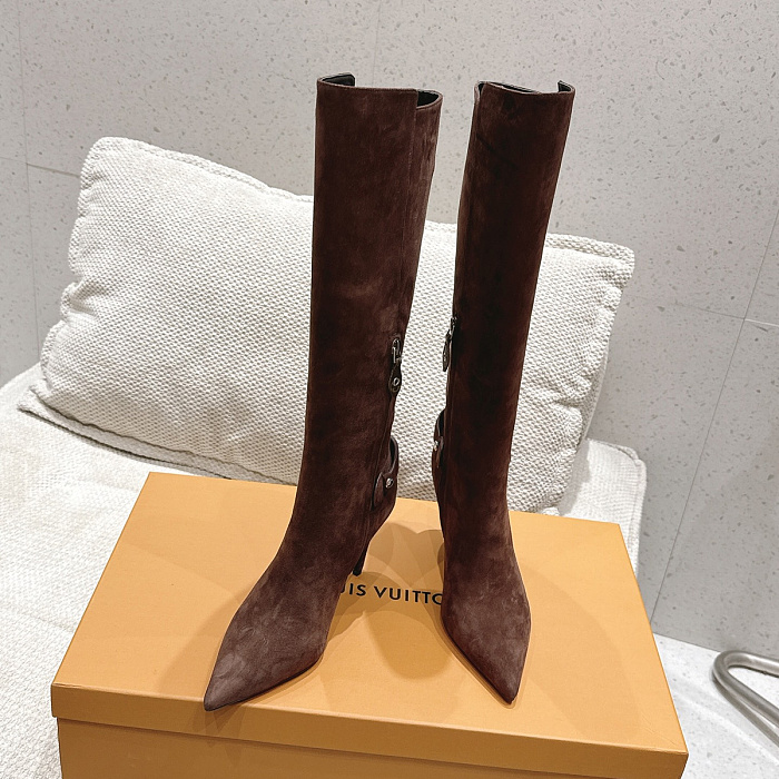 Pointed Toe Suede Stiletto Heeled Knee High Boots