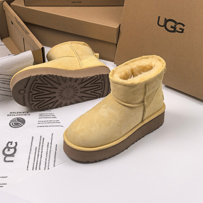 Yellow Suede Platform Winter Short Boots