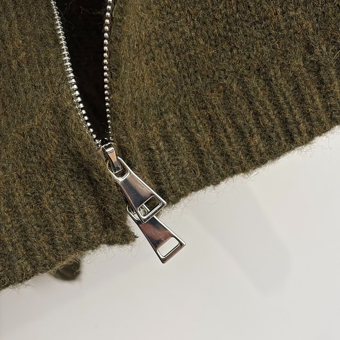 Green Lapel Button Up Mohair Wool Knit Cardigan
