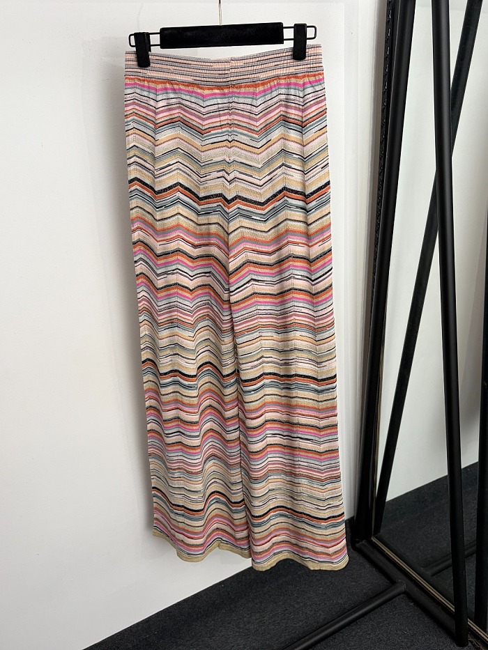 Ombre Striped Shimmer Knit Halter Top And Wide Leg Pants Set
