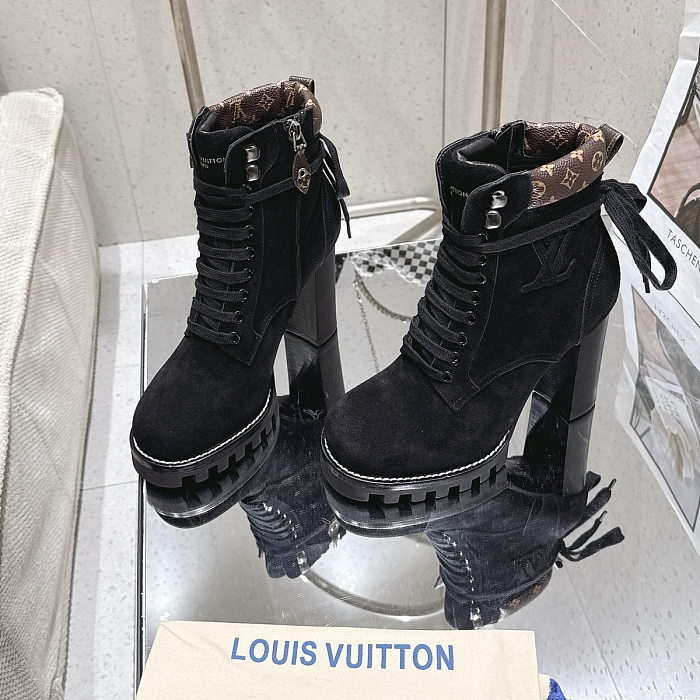 Black Suede Lace Up Chunky Heel Lug Sole Ankle Boots