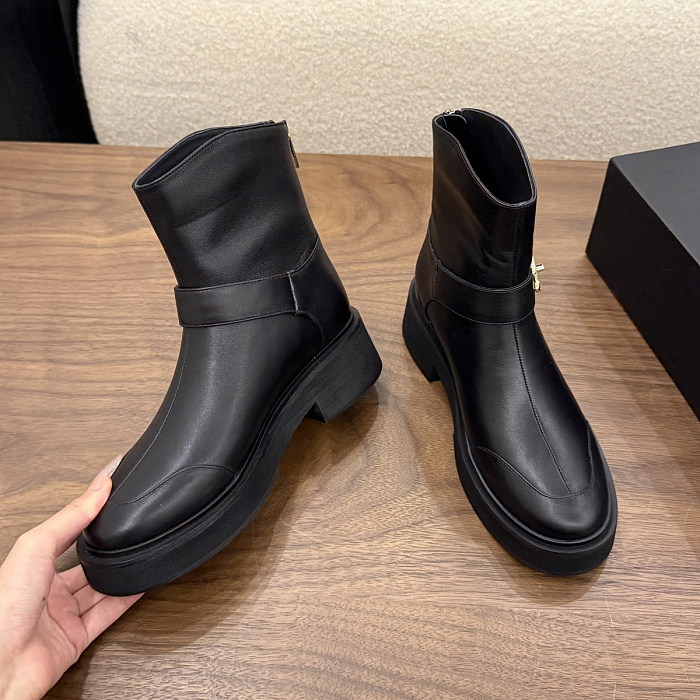 Chunky Heel Leather Ankle Boots