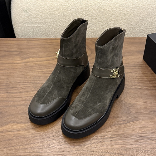 Chunky Platform Suede Ankle Boots With Metal Buckle Detail