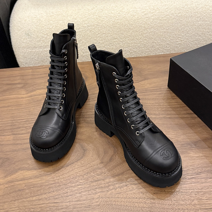 Black Lace-Up Platform Combat Boots