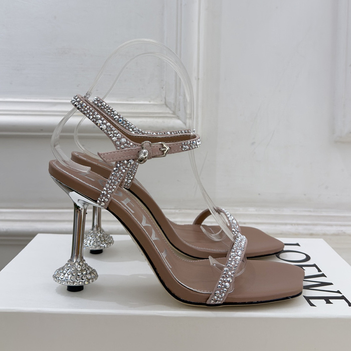 Rhinestone Embellished High Heel Sandals With Ankle Strap