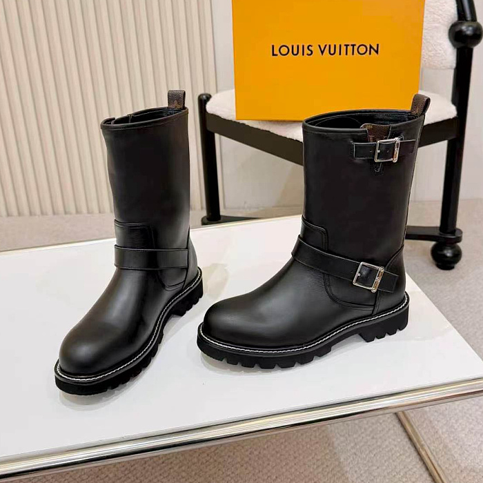Chunky Lug Sole Mid-Calf Boots With Buckle Detail