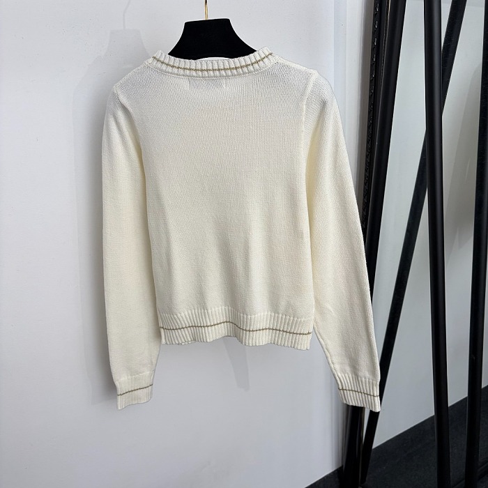 Metallic Jacquard Letter Print Bow Tie Long Sleeve Knit Top