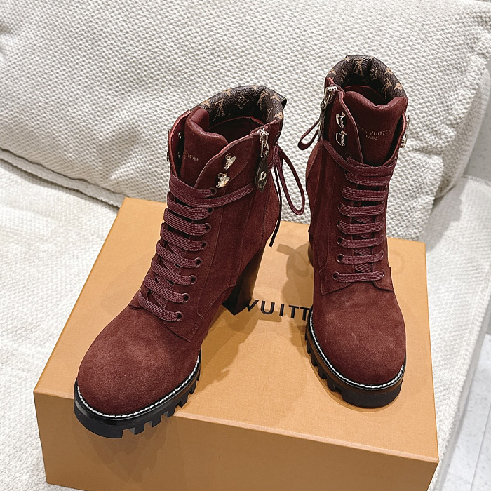 Chunky Platform Suede Lace-Up Block Heel Ankle Boots