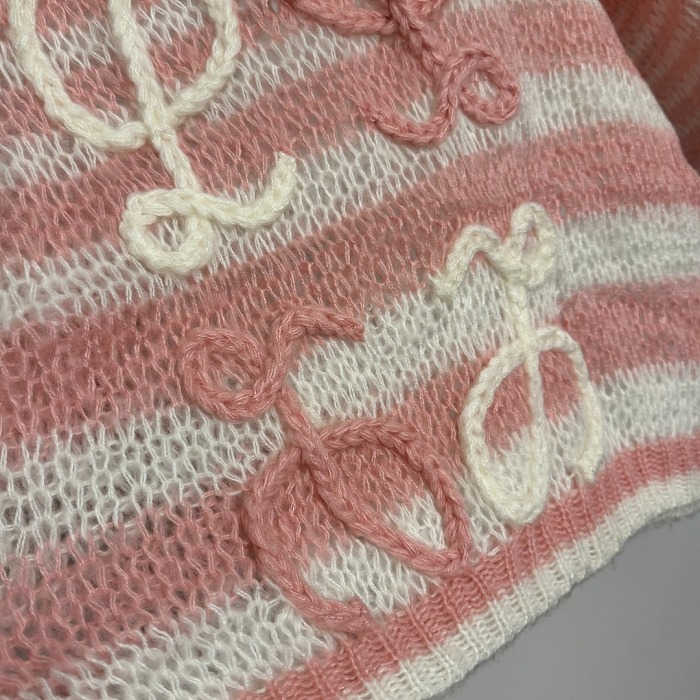 Color Block Striped Cutout Mohair Knit Sweater With Graphic Detail