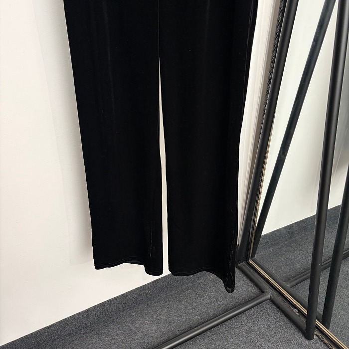 Triple Button High Waist Straight Leg Velvet Long Pants
