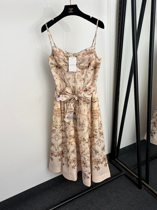 Floral Print Spaghetti Strap Dress With Tie Waist