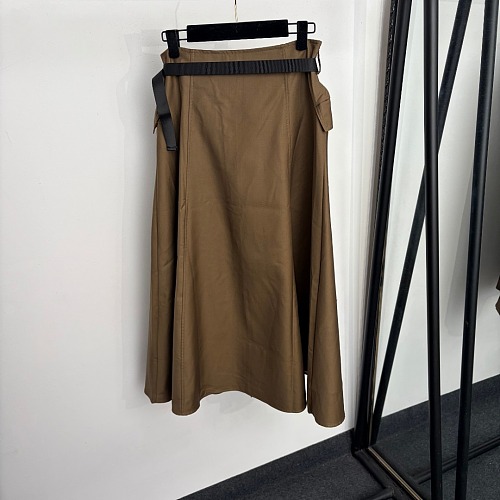 Metal Triangle Graphic Belted Zip Pocket High Waist Midi Skirt