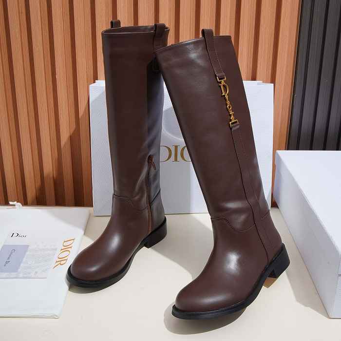 Brown Knee High Riding Boots With Metal Detail