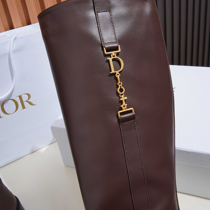 Brown Knee High Riding Boots With Metal Detail