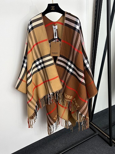 Classic Plaid Colorblock Fringe Hem Cashmere Knit Cardigan Shawl