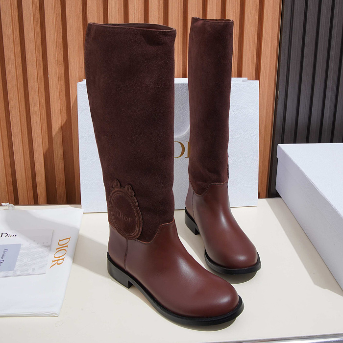 Two-Tone Leather And Suede Knee High Boots