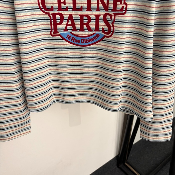 Flock Letter Print Contrast Stripe Long Sleeve Tee