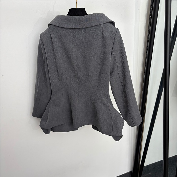 Asymmetrical Slim Fit Long Sleeve Blazer And Slit Mini Skirt Suit