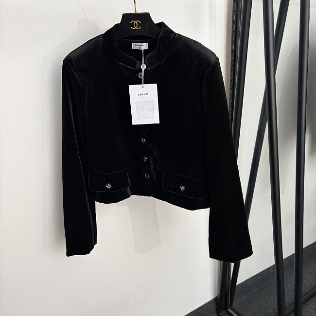 Custom Letter Button Velvet Long Sleeve Outerwear