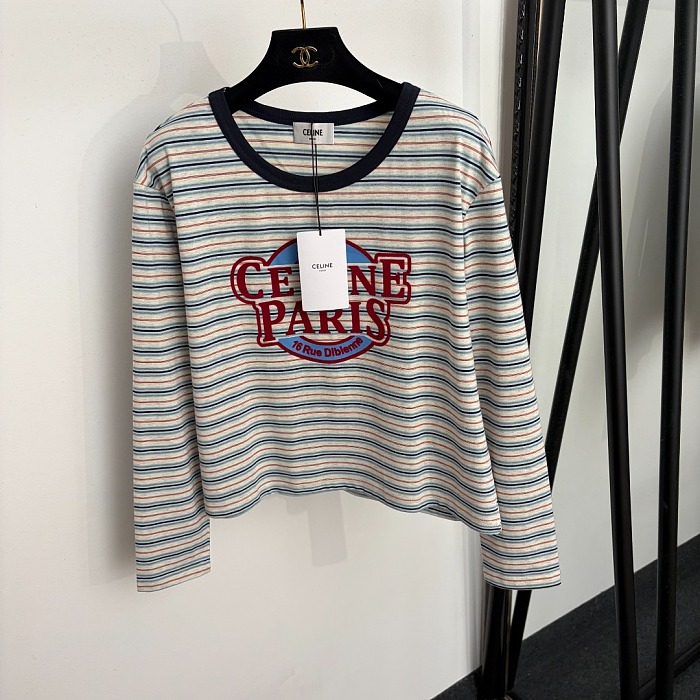 Flock Letter Print Contrast Stripe Long Sleeve Tee